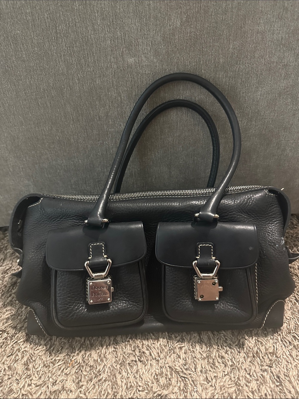 Dooney & Bourke vintage Leather Satchel 2 Front Pocket Black purse p